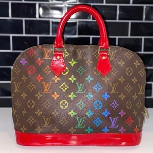 Custom Louis Vuitton Alma red w/ rainbow ombré art